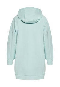 Felpa leggera blu chiaro con una texture morbida, maniche ampie, cappuccio con cordino e vestibilità comoda. Presenta polsini e orlo a costine.