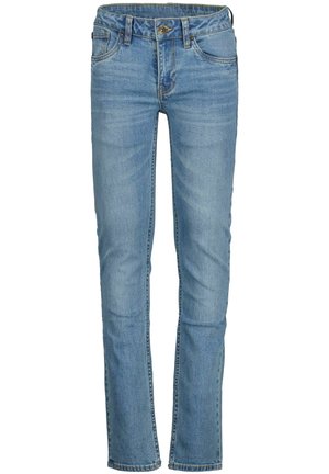 Lyseblå, slim-fit jeans med frontknap, lynlås og design med fem lommer.