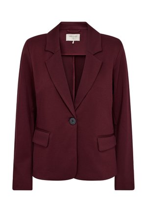 Dames donker bordeauxkleurige eenknops blazer met ingesneden revers en twee voorzakken met klep.