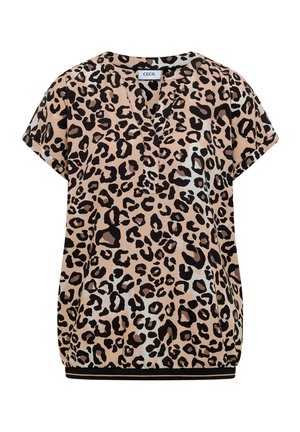 Cecil, KURZARM BLUSE MIT SPLIT NECK UND LEO-PRINT - Blouse - urban taupe