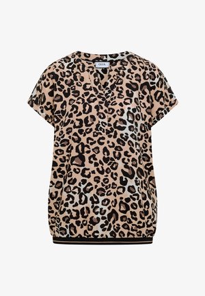 Cecil, KURZARM BLUSE MIT SPLIT NECK UND LEO-PRINT - Blouse - urban taupe