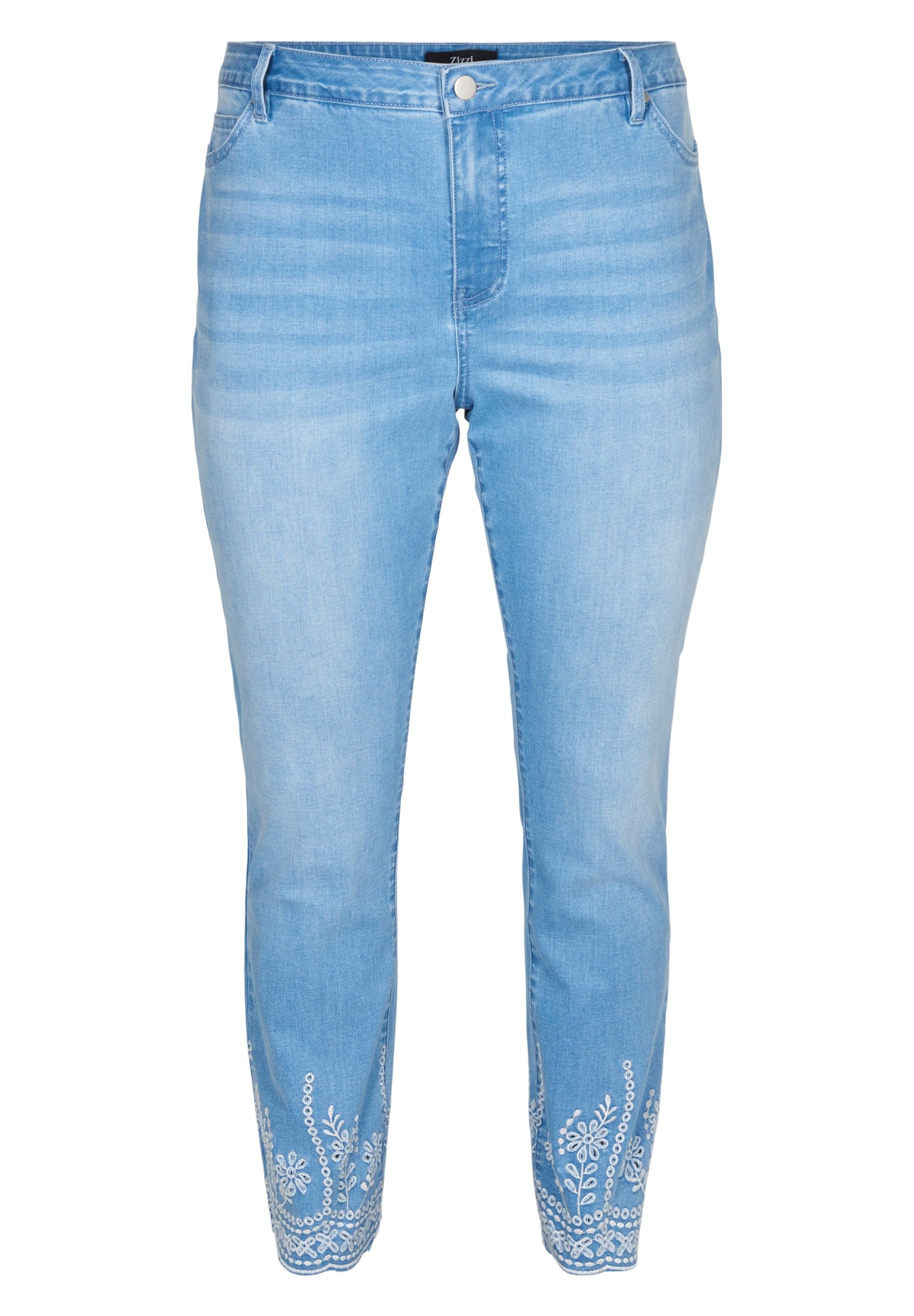 Zizzi MIT STICKEREI - Jeans slim fit - light blue denim/celeste - Zalando.it