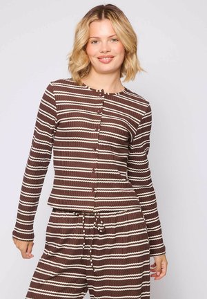 STRIPE BUTTON THROUGH - Cardigan - brown
