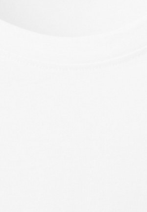 White cotton t-shirt fabric with a smooth texture and a round neckline. The surface is uniform, displaying no patterns or accents.
