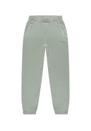 Lichtgroene sweatpants met een elastische tailleband, twee zijzakken en elastische boorden bij de enkels; heeft een subtiele logo op de dij.