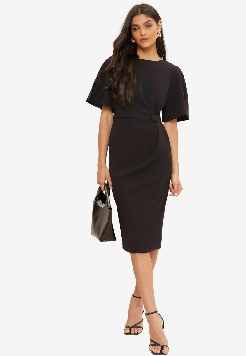 Friends Like These TAILORED KNOT DETAIL FLUTTER SLEEVE MIDI  PETITE   - Kasdienė suknelė - jet black