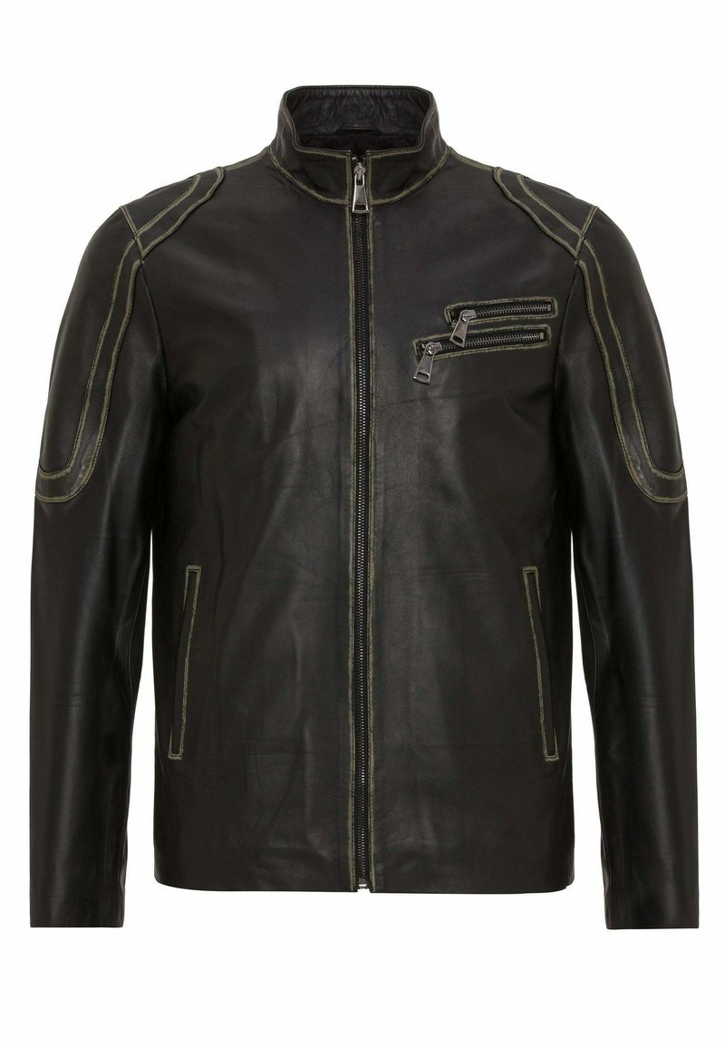 Jimmy Sanders REGULAR FIT Leren jas black green/zwart Zalando.nl