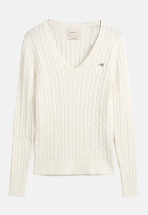 GANT CABLE V NECK - Pulóver - eggshell