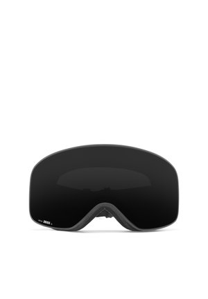 Skibril met een groot, gebogen zwart glas, schuimrubberen padding rond het frame en een minimalistisch ontwerp. Stevige maar lichte materialen gebruikt.