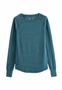 Tee-farbendes Langarmshirt in geripptem Design mit Rundhalsausschnitt und Raglanärmel. Besitzt einen geraden Saum und weichen Stoff für zusätzlichen Komfort.