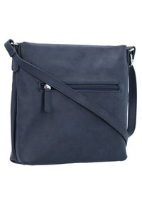 Borsa a tracolla blu navy realizzata in tessuto testurizzato, con una tasca frontale con zip e una lunga tracolla regolabile per un facile trasporto.