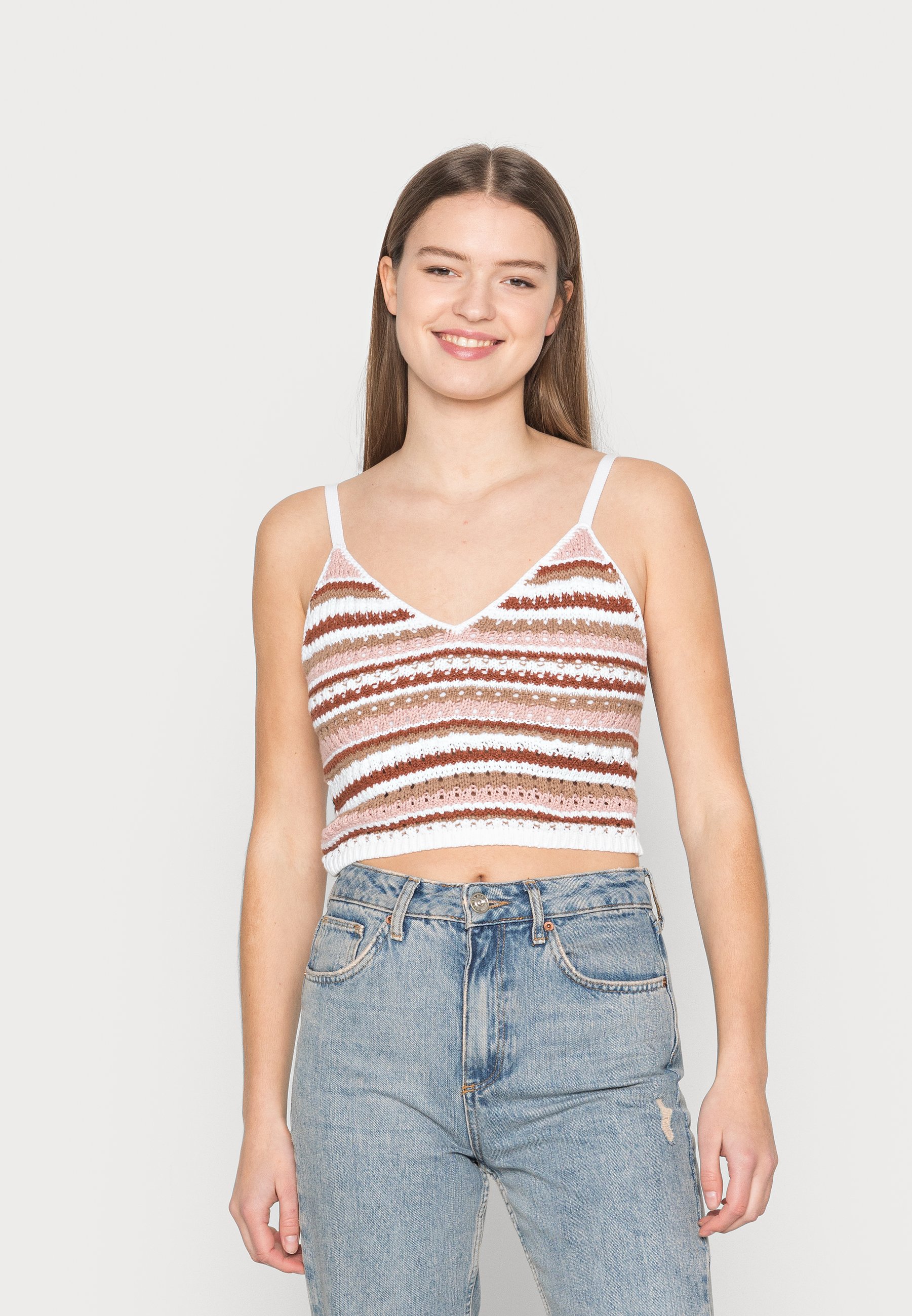 striped smocked waist bralette crop top