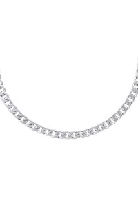 Sterling zilveren ketting met een ontwerp van onderling verbonden schakels, een gepolijste afwerking en een uniforme dikte, geschikt voor verschillende stijlen.