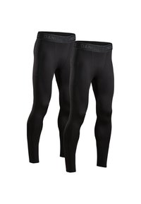 Zwarte legging met een rekbare, gladde textuur. Beschikt over een brede tailleband met het label "DANISH" en zijzakken op elk been.