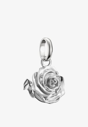 Silberanhänger in Form einer detaillierten Rose mit einer glatten Schlaufe zum Befestigen an einer Kette oder einem Armband.