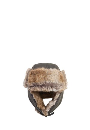 Chapeau de trappeur d'hiver avec doublure en fourrure marron et rabats d'oreilles, conçu pour la protection contre le froid et la chaleur.