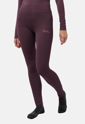 Leggings bordeaux con un design testurizzato, vita alta e logo discreto Jack Wolfskin. Fit aderente, adatti per l'abbigliamento attivo.
