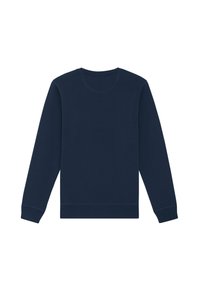 Marineblaues Sweatshirt mit langen Ärmeln, rundem Halsausschnitt und gerippten Bündchen. Glatte Stofftextur, keine sichtbaren Muster oder Akzente.