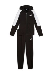Set di tuta nera composto da una felpa con zip e dettagli bianchi e pantaloni abbinati. Realizzato in tessuto morbido, include dettagli con logo.