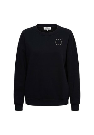 Zwarte sweatshirt van een katoenmix met een ronde halslijn, verlaagde schouders en een kleine logoafbeelding aan de voorkant. Ribgebreide manchetten en onderzoom.