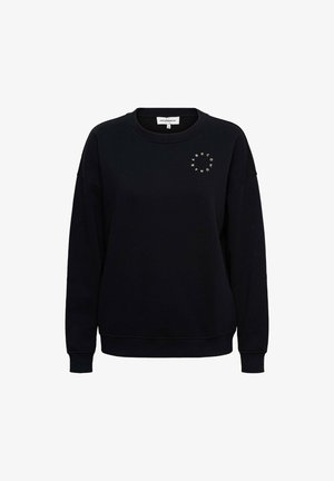 Zwarte sweatshirt van een katoenmix met een ronde halslijn, verlaagde schouders en een kleine logoafbeelding aan de voorkant. Ribgebreide manchetten en onderzoom.