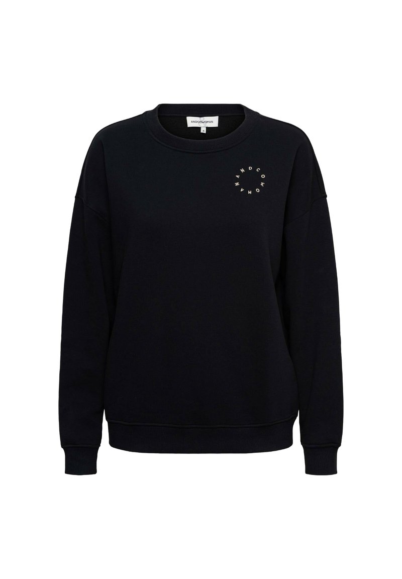 Zwarte sweatshirt van een katoenmix met een ronde halslijn, verlaagde schouders en een kleine logoafbeelding aan de voorkant. Ribgebreide manchetten en onderzoom.