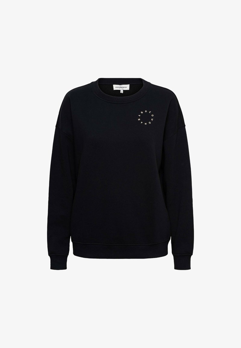 Zwarte sweatshirt van een katoenmix met een ronde halslijn, verlaagde schouders en een kleine logoafbeelding aan de voorkant. Ribgebreide manchetten en onderzoom.