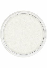 Weißes grobkörniges Salz in einem klaren runden Behälter. Der Deckel ist transparent mit einem schwarzen Rand und zeigt die strukturierte, körnige Oberfläche des Salzes.