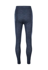 Dunkelblaue Leggings aus einem weichen, strukturierten Stoff, mit hoher Taille und enger Passform bis zum Knöchel.