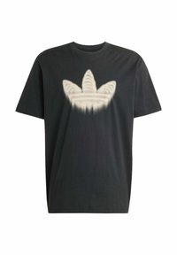 Sort kortærmet t-shirt med et falmet cremede logo design på forsiden, med en klassisk rund hals og afslappet pasform.