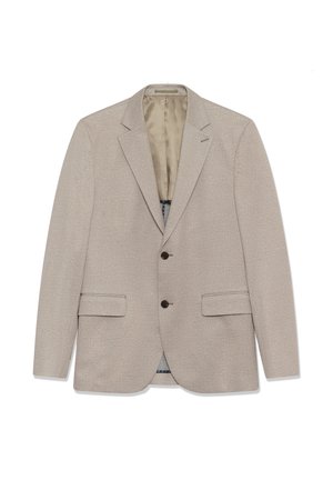 Beežikarva jakk tekstuurse kangaga, millel on kahe nupuga kinnis, sälklape ja kaks esist taskut. Sisemisel vooderel on heledam värv.