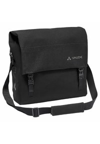 Borsa a tracolla nera con pattina pieghevole, tracolla regolabile, fibbie in plastica e logo VAUDE. Realizzata in tessuto resistente e testurizzato.