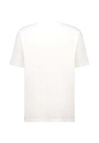 White cotton t-shirt with a classic crew neck, short sleeves, and a plain, smooth texture. No visible logos or patterns.