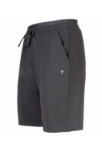 Szare bawełniane szorty z elastycznym pasem, regulowanym sznurkiem, kieszeniami po bokach oraz małym haftowanym logo z przodu.