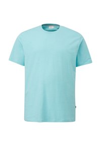 Korte mouwen t-shirt in licht aqua, gemaakt van zachte stof met een ronde hals en rechte zoom. Heeft geen zichtbare logo's of patronen.