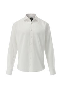 Camicia bianca a maniche lunghe con chiusura a bottoni, colletto classico e motivo a griglia sottile. Realizzata in un tessuto liscio con una vestibilità su misura.