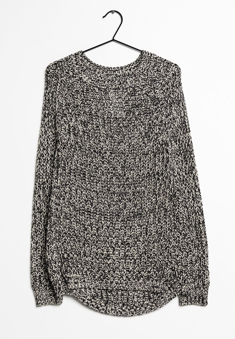 Strickpullover mit Rundhalsausschnitt, langen Ärmeln und einem schwarz-weißen melierten Muster. Mit lässigem Saum und gerippten Bündchen.