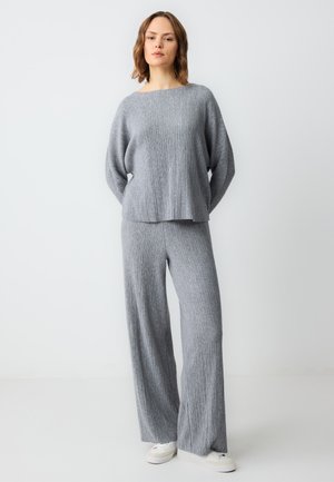 HIGH WAIST LINE PATTERNED WIDE LEG - Pantalon classique - grey