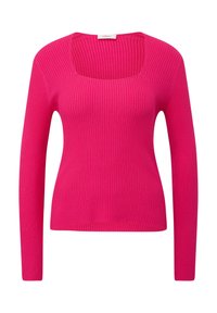 Aansluitende sweater met lange mouwen in een levendig roze, met een geribbelde textuur en een vierkante halslijn. Gemaakt van rekbare stof voor comfort.