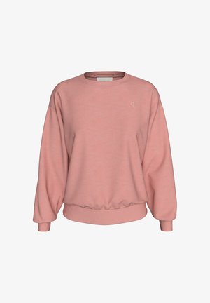 Sudadera rosa de manga larga con cuello redondo, puños y dobladillo acanalados, con un pequeño logo "ck" en la parte superior izquierda del pecho.