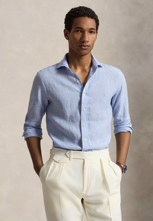 Polo Ralph Lauren CUSTOM FIT HOUNDSTOOTH LINEN SHIRT - Πουκάμισο - cabana blue/white