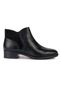 Stivaletti neri alla caviglia con esterno in pelle liscia e pannelli in suede, con tacco basso e silhouette pulita e slanciata.