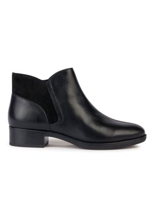 Stivaletti neri alla caviglia con esterno in pelle liscia e pannelli in suede, con tacco basso e silhouette pulita e slanciata.