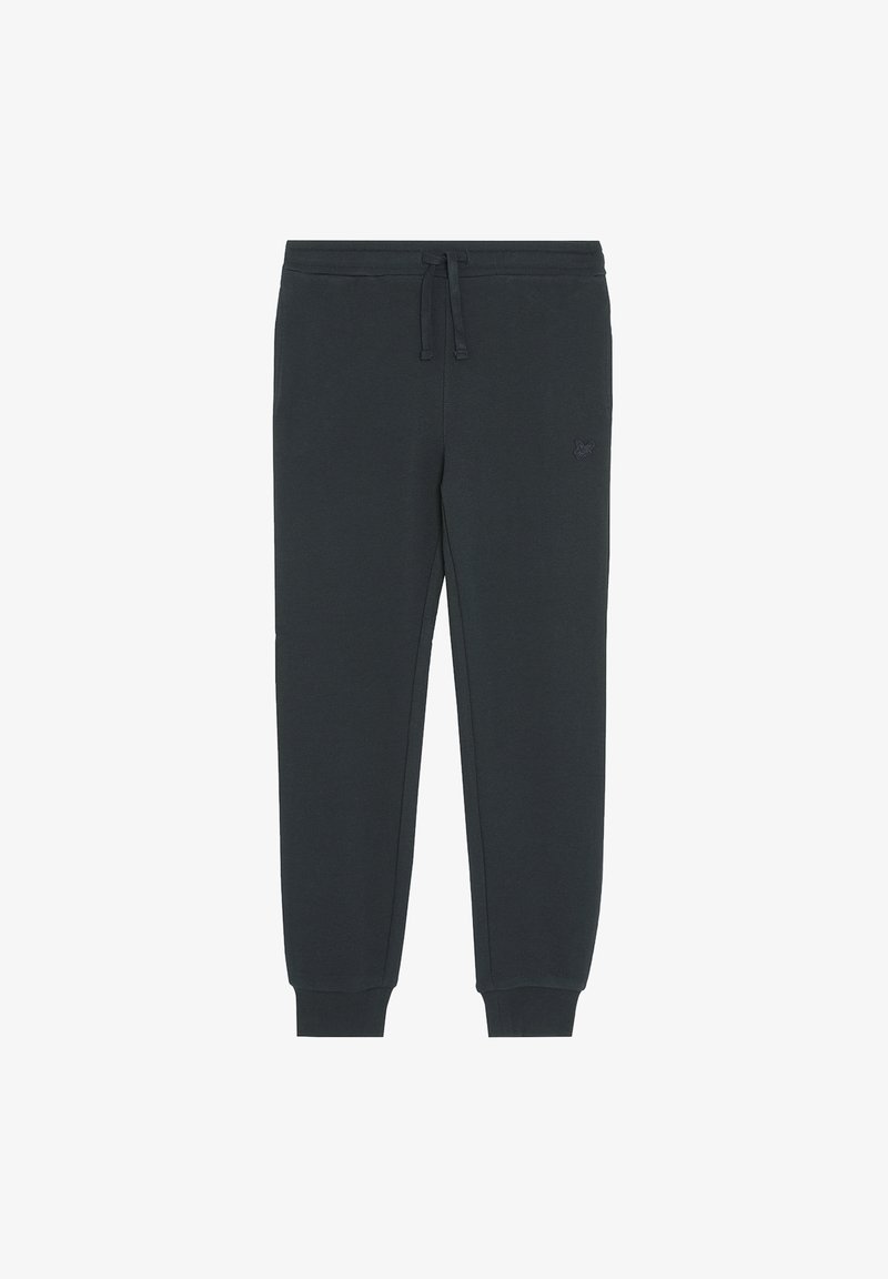 Sorte sweatpants lavet af en bomuldsblanding, med et elastisk taljebånd og snor, tapered manchetter og en lille logo detalje.