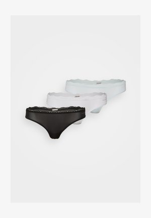 Set mit drei String-Pantys in Schwarz, Weiß und Hellblau. Mit Spitzenbesatz und Calvin Klein-Logo. Glattes Material mit einer taillierten Passform.