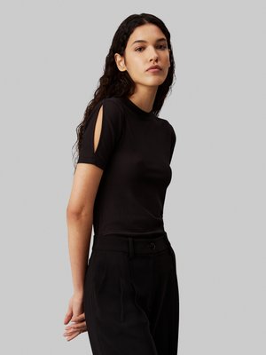 MODAL MIX RIB SLIT DETAIL T-SHIRT - Základné tričko - black