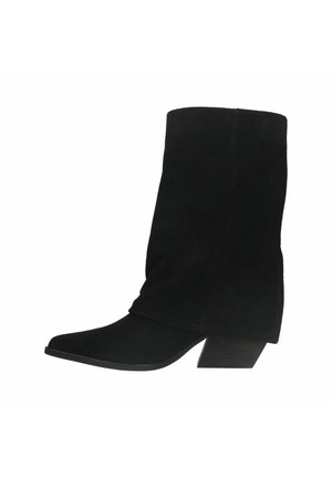 SACHA BEIGEFARBENE VELOURSLEDER-COWBOYSTIEFELETTEN MIT UMSCHLAG - Cowboy/biker ankle boot - black