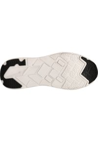 Vit gummisula med ett texturerat greppmönster. Svarta gummidetaljer vid hälen och tårna för förbättrad grepp.