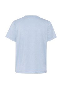 T-shirt bleu clair à manches courtes vu de dos, avec un col rond simple et sans motifs ni logos visibles.