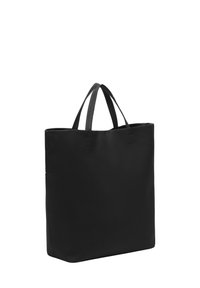 Borsa a spalla nera realizzata in tessuto testurizzato, con due manici corti e apertura in alto. Forma rettangolare senza hardware o motivi visibili.